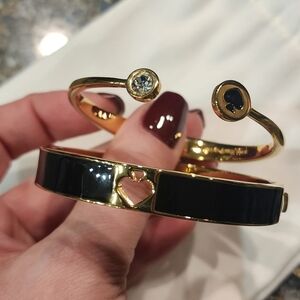 KATE SPADE Gold and Black  Spot the Spade and Clear Gem Set of 2 Bracelets